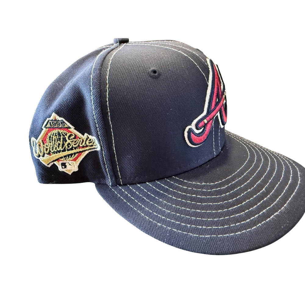 New Era Atlanta Braves 59FIFTY Fitted Hat Navy 1995 World Series Patch Size 7